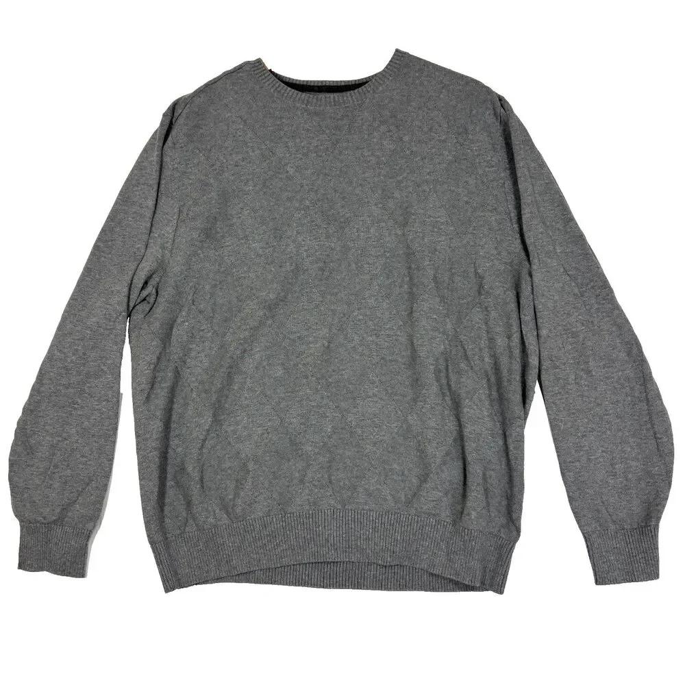 St John's Bay Mens Argyle Sweater Gray Preppy Academia Minimalist Dad Sz XL‎
